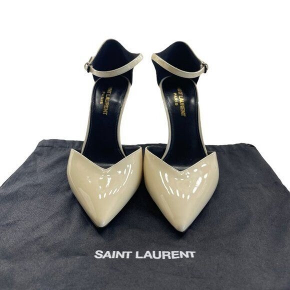 Saint Laurent Pumps Patent Anja 85 Ankle Strap Pointed 37 Coquille - Picture 2 of 8